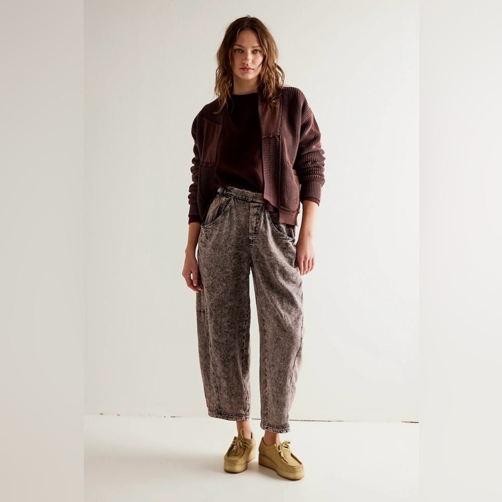 NWOT Free People High Road Pull-On Barrel Pants Linen Blend Size Large